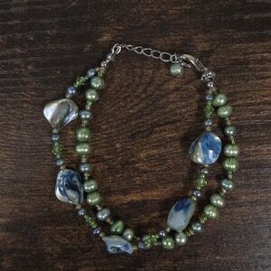 2 Layer Bracelet with Freshwater Pearls And Shells